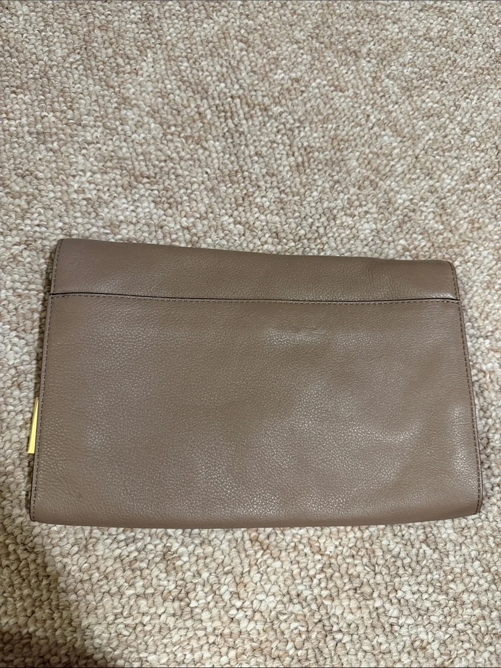 Michael Kors Taupe Leather Fold-Over Clutch with Gold Accents